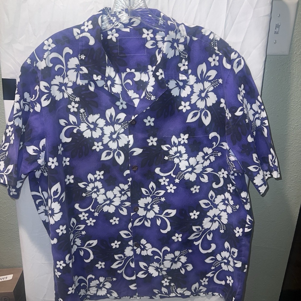 Royal Creations Hawaiian Shirt Mens L ? Tropical Island Hibiscus (Purple) • EUC